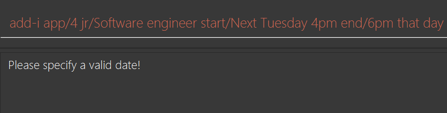 Result of `add-i app/4 jr/Software engineer start/Next Tuesday 4pm end/6pm that day`